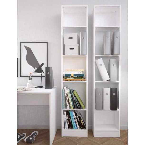 Alfa hvid smal bogreol med 4 hylder 40 x 203 cm 