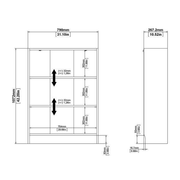 Alfa hvid  bogreol med 2 justerbare hylder 80 cm bred. Produceret i Danmark