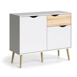 Odense 100 cm  sknk hvid og ege look med 1 skuffe og 2 skabe.