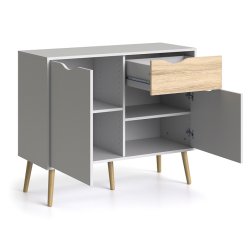 Odense 100 cm  sknk hvid og ege look med 1 skuffe og 2 skabe.