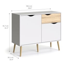 Odense 100 cm  sknk hvid og ege look med 1 skuffe og 2 skabe.