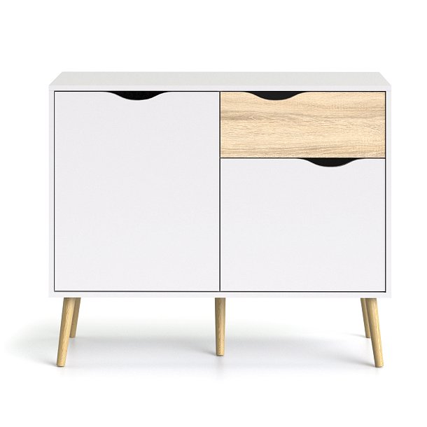 Odense 100 cm  sknk hvid og ege look med 1 skuffe og 2 skabe.