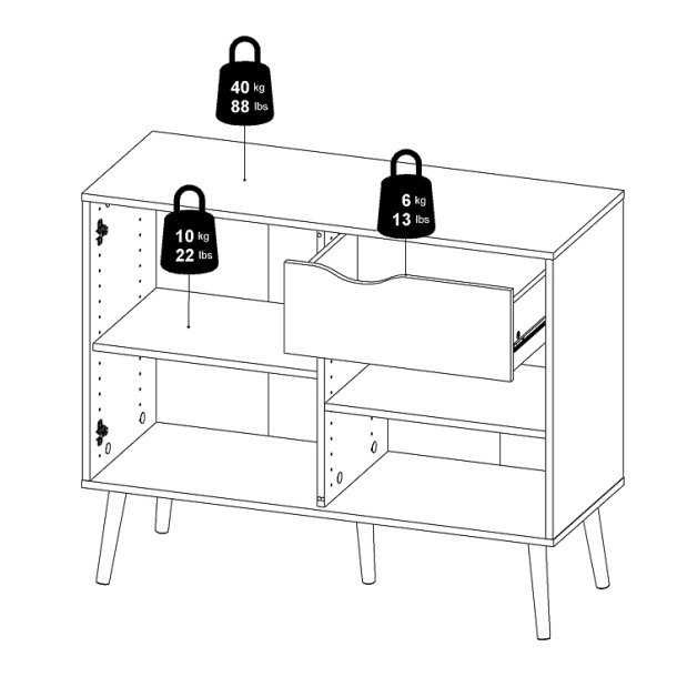 Odense 100 cm  sknk hvid og ege look med 1 skuffe og 2 skabe.