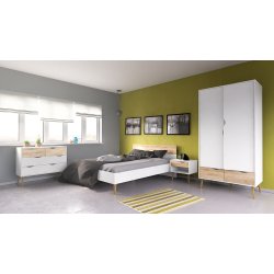 Odense 50 cm hvidt natbord med 1 ege look skuffe og bent rum.