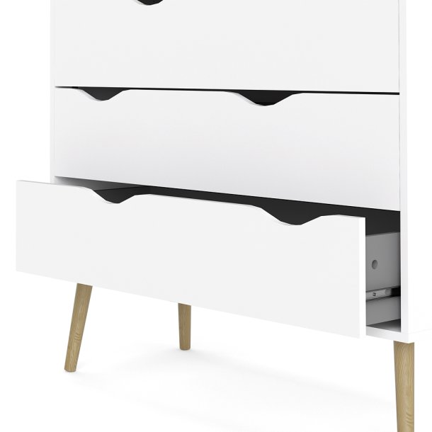 Odense 100 cm bred kommode med 5 skuffer, hvid og ege look 