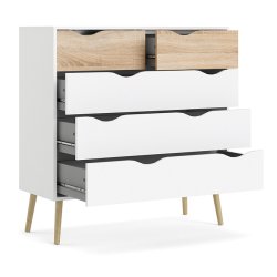 Odense 100 cm bred kommode med 5 skuffer, hvid og ege look 