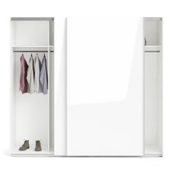 Trend 220 hvidt hjglans garderobeskab 240 cm bredt med 2 skydedre 