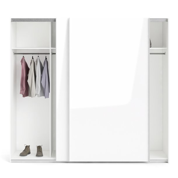 Trend 220 hvidt hjglans garderobeskab 240 cm bredt med 2 skydedre 
