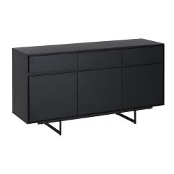 Rungsted 155 cm bred sknk i sort egetrsfiner med 3 skabe og 3 skuffer.