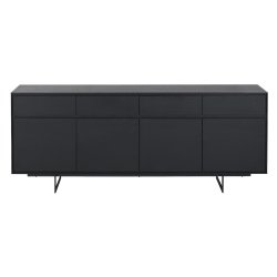 Rungsted 205 cm bred sknk i sort valnd med 4 skabe og 4 skuffer alle med softclose