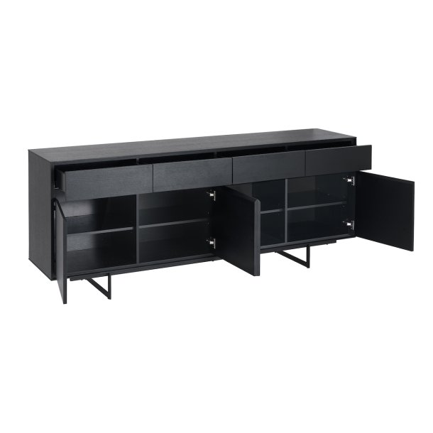 Rungsted 205 cm bred sknk i sort valnd med 4 skabe og 4 skuffer alle med softclose