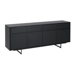 Rungsted 205 cm bred sknk i sort valnd med 4 skabe og 4 skuffer alle med softclose