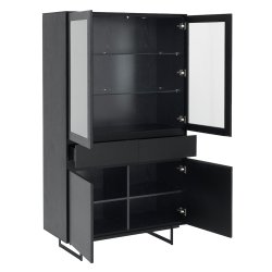 Rungsted 110 cm bredt vitrineskab i sort egetr med softclose og indbygget lys. 