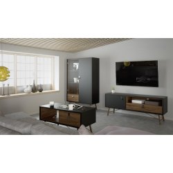 Sor 100 cm  sofabord med 1 skuffe - matsort/valnd