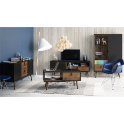 Sor 100 cm  sofabord med 1 skuffe - matsort/valnd