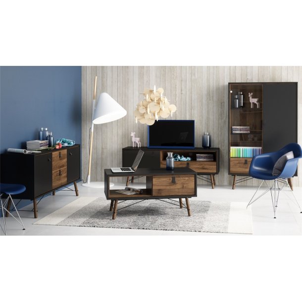 Sor 100 cm  sofabord med 1 skuffe - matsort/valnd