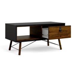 Sor 100 cm  sofabord med 1 skuffe - matsort/valnd