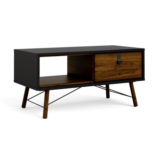 Sor 100 cm  sofabord med 1 skuffe - matsort/valnd