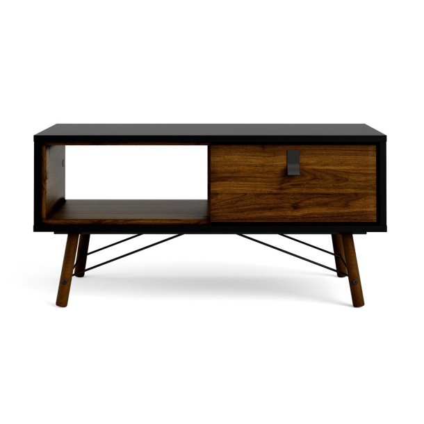 Sor 100 cm  sofabord med 1 skuffe - matsort/valnd