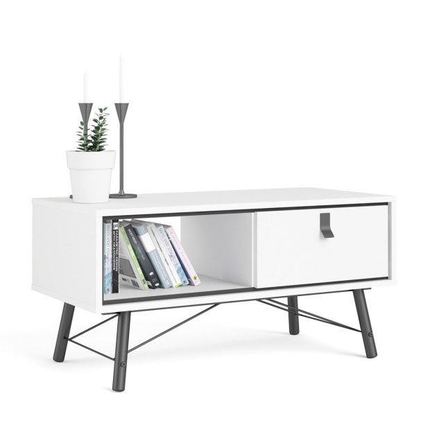 Sor 100 cm sofabord med 1 skuffe, mathvid