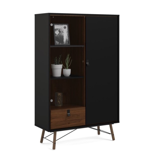 Sor Vitrine matsort/valnd 100 cm med 2 skabe og skuffe