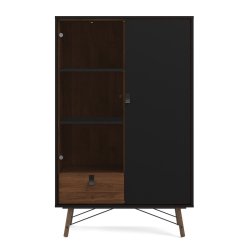 Sor Vitrine matsort/valnd 100 cm med 2 skabe og skuffe