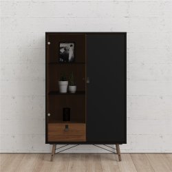 Sor Vitrine matsort/valnd 100 cm med 2 skabe og skuffe