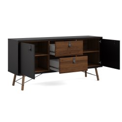 Sor bred sknk, 150 cm matsort/valnd med to skabe og to skuffer.