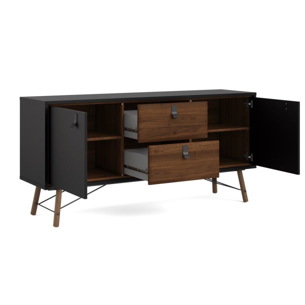 Sor bred sknk, 150 cm matsort/valnd med to skabe og to skuffer.