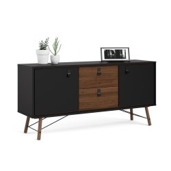 Sor bred sknk, 150 cm matsort/valnd med to skabe og to skuffer.