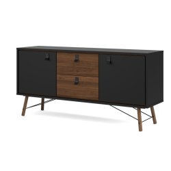 Sor bred sknk, 150 cm matsort/valnd med to skabe og to skuffer.