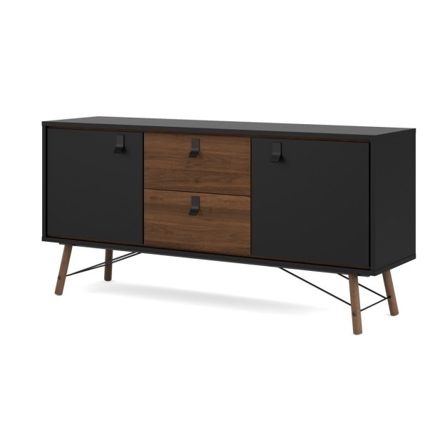 Sor bred sknk, 150 cm matsort/valnd med to skabe og to skuffer.