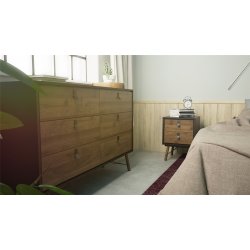  Sor dobbelt kommode, 150 cm matsort/valnd med 6 skuffer