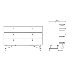  Sor dobbelt kommode, 150 cm matsort/valnd med 6 skuffer