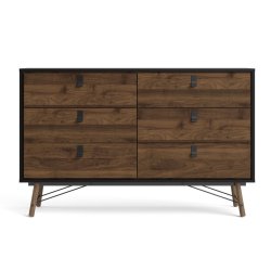  Sor dobbelt kommode, 150 cm matsort/valnd med 6 skuffer