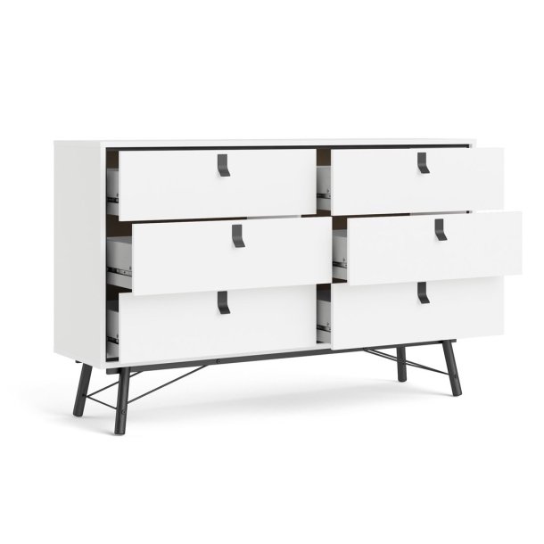 Sor dobbelt kommode, 150 cm mathvid med 6 skuffer