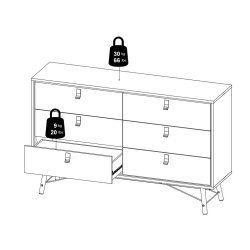 Sor dobbelt kommode, 150 cm mathvid med 6 skuffer