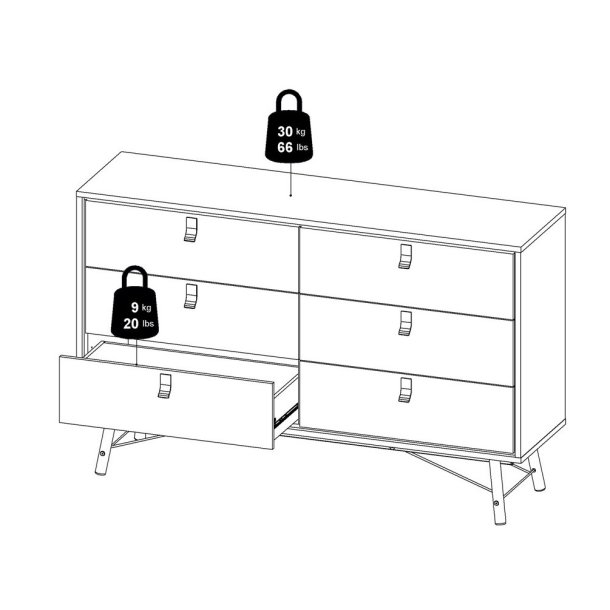 Sor dobbelt kommode, 150 cm mathvid med 6 skuffer