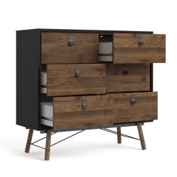  Sor kommode, 100 cm matsort/valnd med 6 skuffer