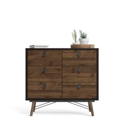  Sor kommode, 100 cm matsort/valnd med 6 skuffer