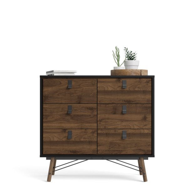  Sor kommode, 100 cm matsort/valnd med 6 skuffer