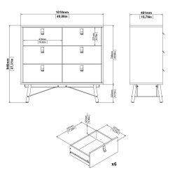  Sor kommode, 100 cm matsort/valnd med 6 skuffer