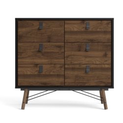  Sor kommode, 100 cm matsort/valnd med 6 skuffer