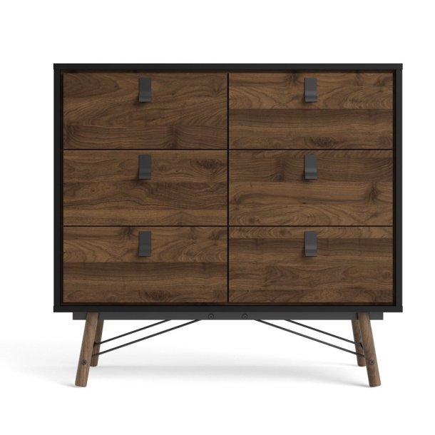  Sor kommode, 100 cm matsort/valnd med 6 skuffer