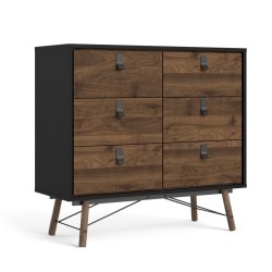  Sor kommode, 100 cm matsort/valnd med 6 skuffer