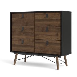  Sor kommode, 100 cm matsort/valnd med 6 skuffer