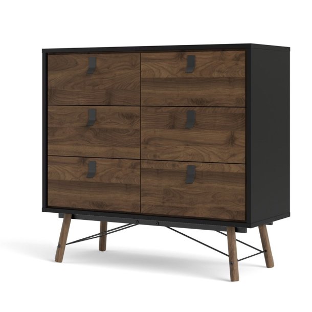  Sor kommode, 100 cm matsort/valnd med 6 skuffer