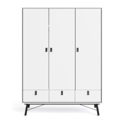 Sor garderobeskab 150 cm bredt, 3 skabe og 3 skuffer, mathvid look