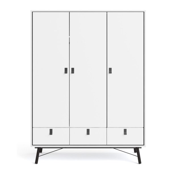 Sor garderobeskab 150 cm bredt, 3 skabe og 3 skuffer, mathvid look