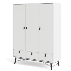 Sor garderobeskab 150 cm bredt, 3 skabe og 3 skuffer, mathvid look